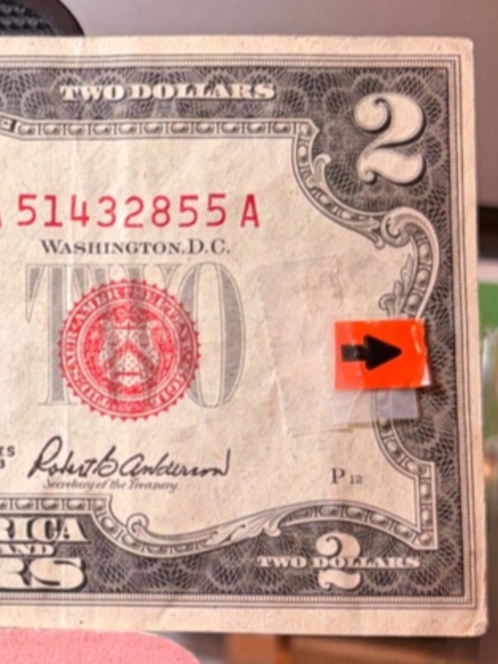 1953C $2 Red Seal Miscut Error Ser #A 51432855 A #206185737771 - Picture 8 of 8
